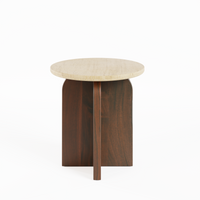 Rome side table, travertine and acacia wood side table