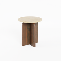Rome side table, travertine and acacia wood side table